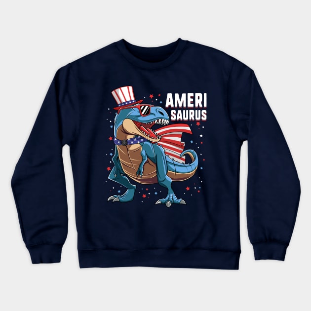 T Rex Dinosaur Uncle Sam 4th Of July Gift For Kids Boys Crewneck Sweatshirt by HCMGift